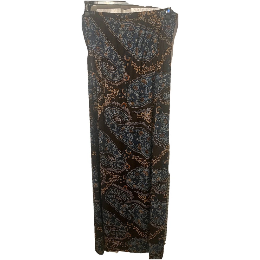 Allen‎ B By Allen Schwartz Maxi Dress L Paisley Boho Blue Tie Waist Stretch - Picture 5 of 6